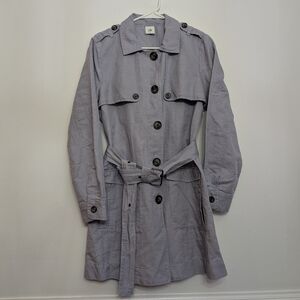 Cabi Sz M Blue-Gray Linen Cotton Lightweight Trench Coat Jacket Belted Womens